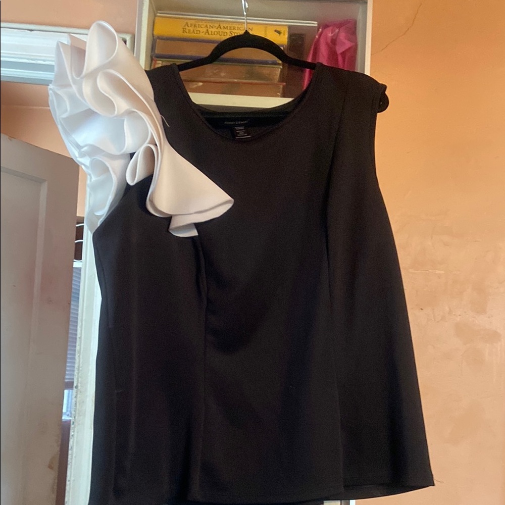 Ashley Stewart Black Ruffled Asymmetrical Sleeveless Blouse